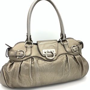 Auth Salvatore Ferragamo Marisa Gancini Silver Bronze Bag